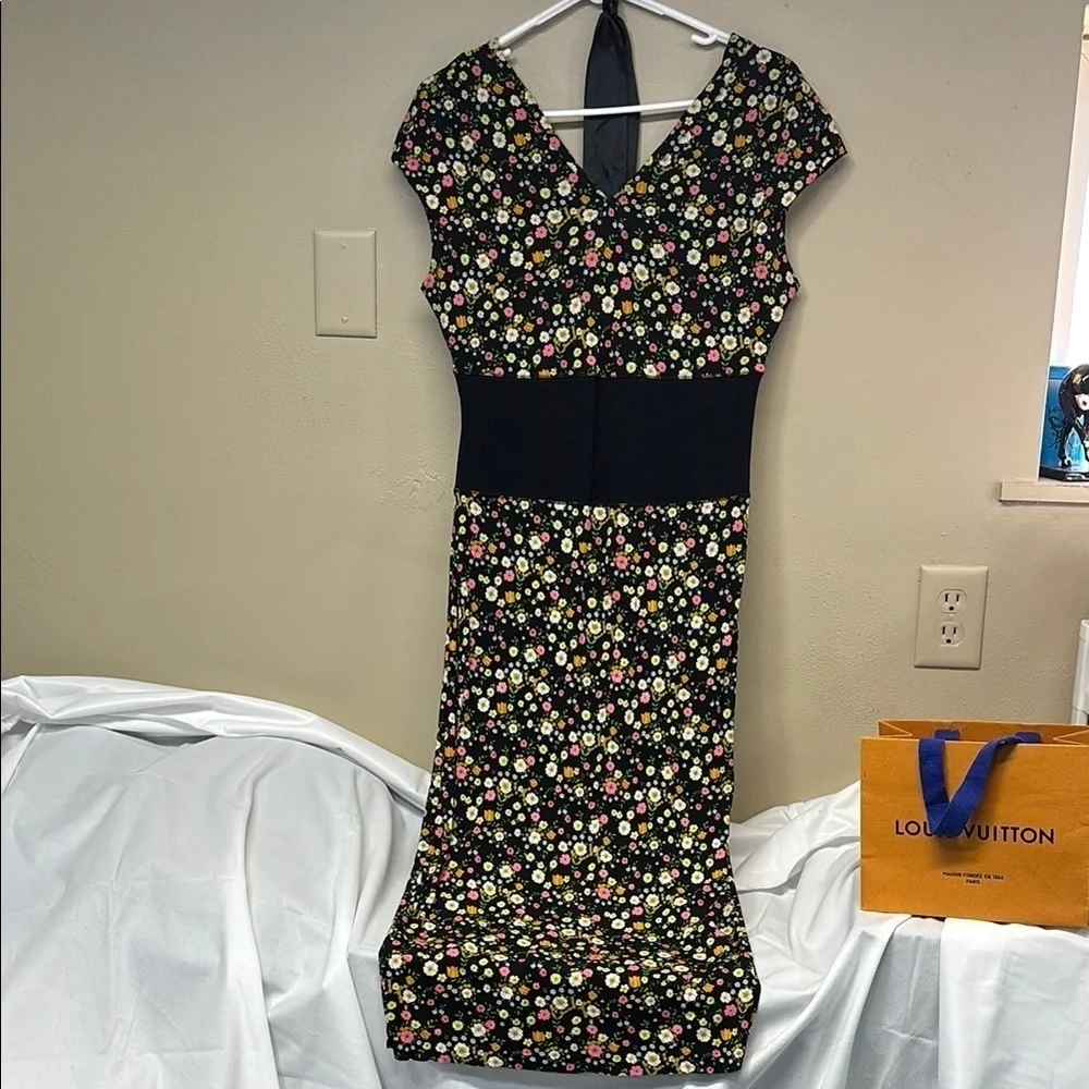 Tory Burch floral Juillet viscose side tip up sleeveless stunning dress size M